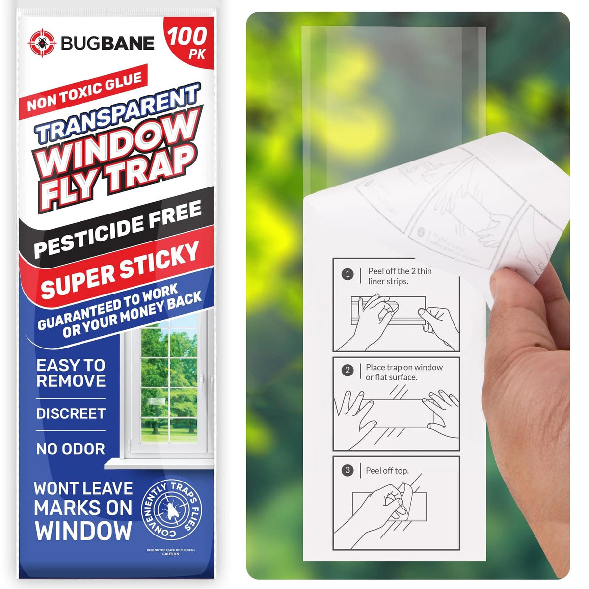 100 Window Fly Traps Sticky Non-Toxic Clear Paper Indoor