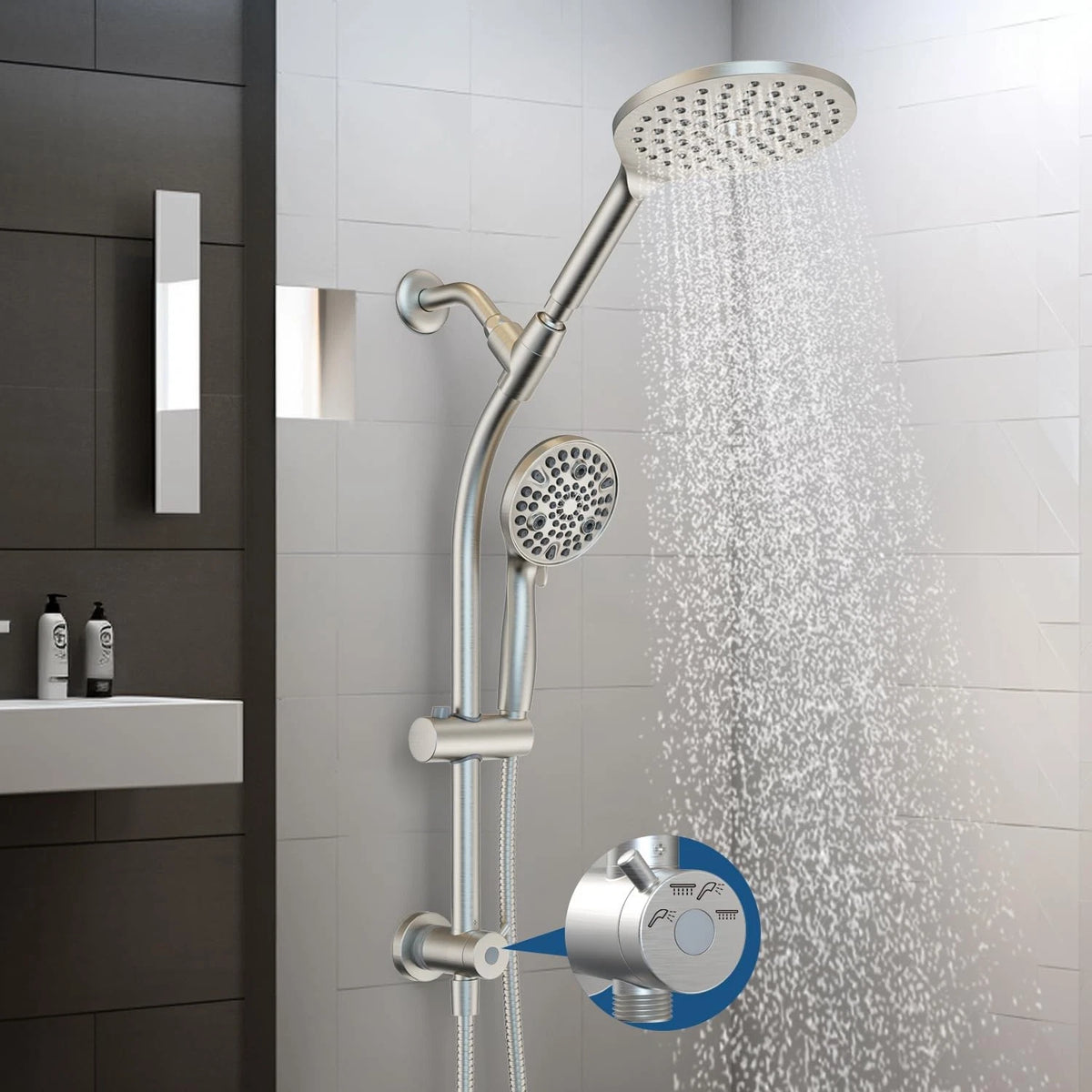 7.5" Rotatable Dual Shower Head with Handheld Combo for Kids