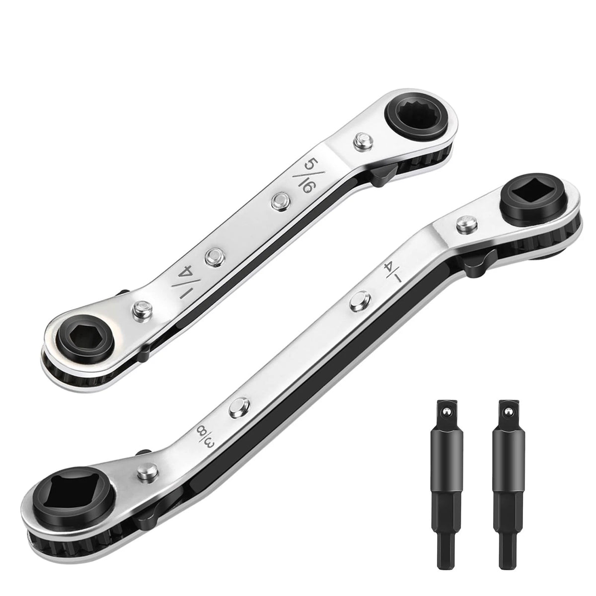 2X HVAC Service Wrench Set 3/16", 1/4", 5/16", 3/8" with Hex Bit Adapter