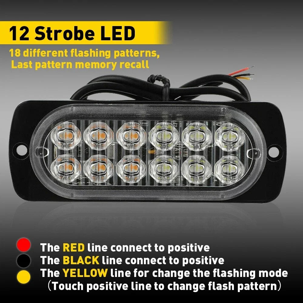 Set of 4 Amber LED Strobe Lights for Car Truck Warning Beacon
