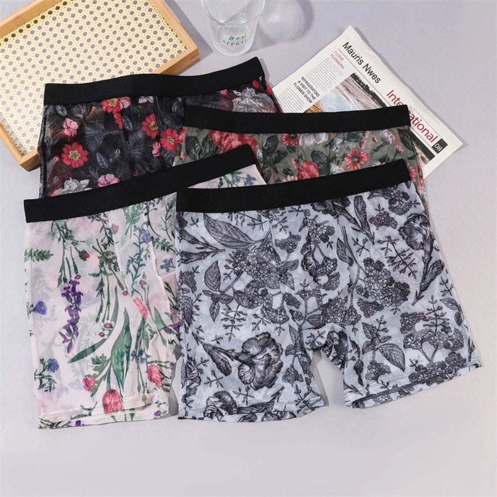 Men's Boxer Briefs Classic Theme Mid-Waist Lightweight Sheer Material