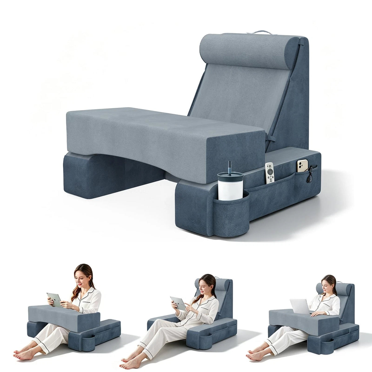 3-in-1 Reading Pillow for Bed with Adjustable Lumbar Support