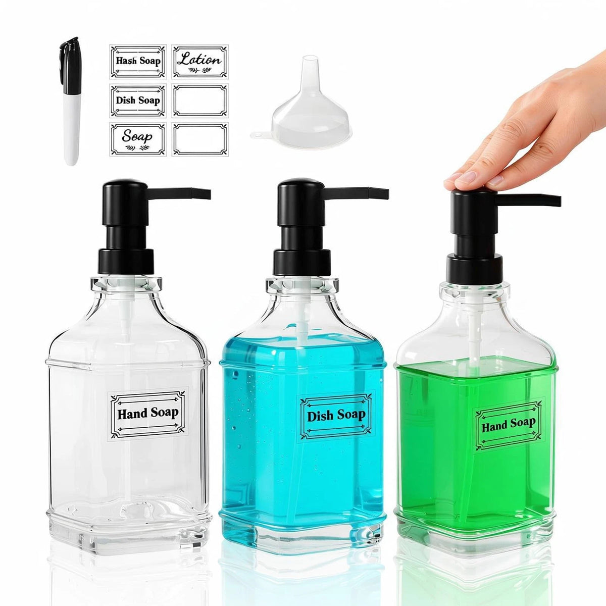 3X Glass Soap Dispenser Pump 17oz for Universal Use (Clear)