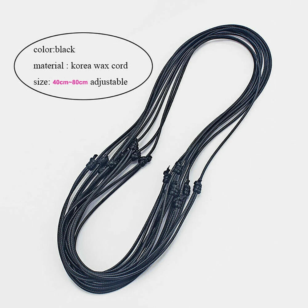 10PCS Handmade Black Waxed Cord Necklace 16-32 Inch Adjustable