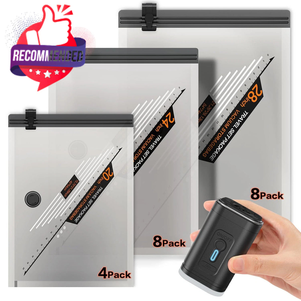 20 Pack Rechargeable Wireless Pump Travel Storage Bags for Portable Space