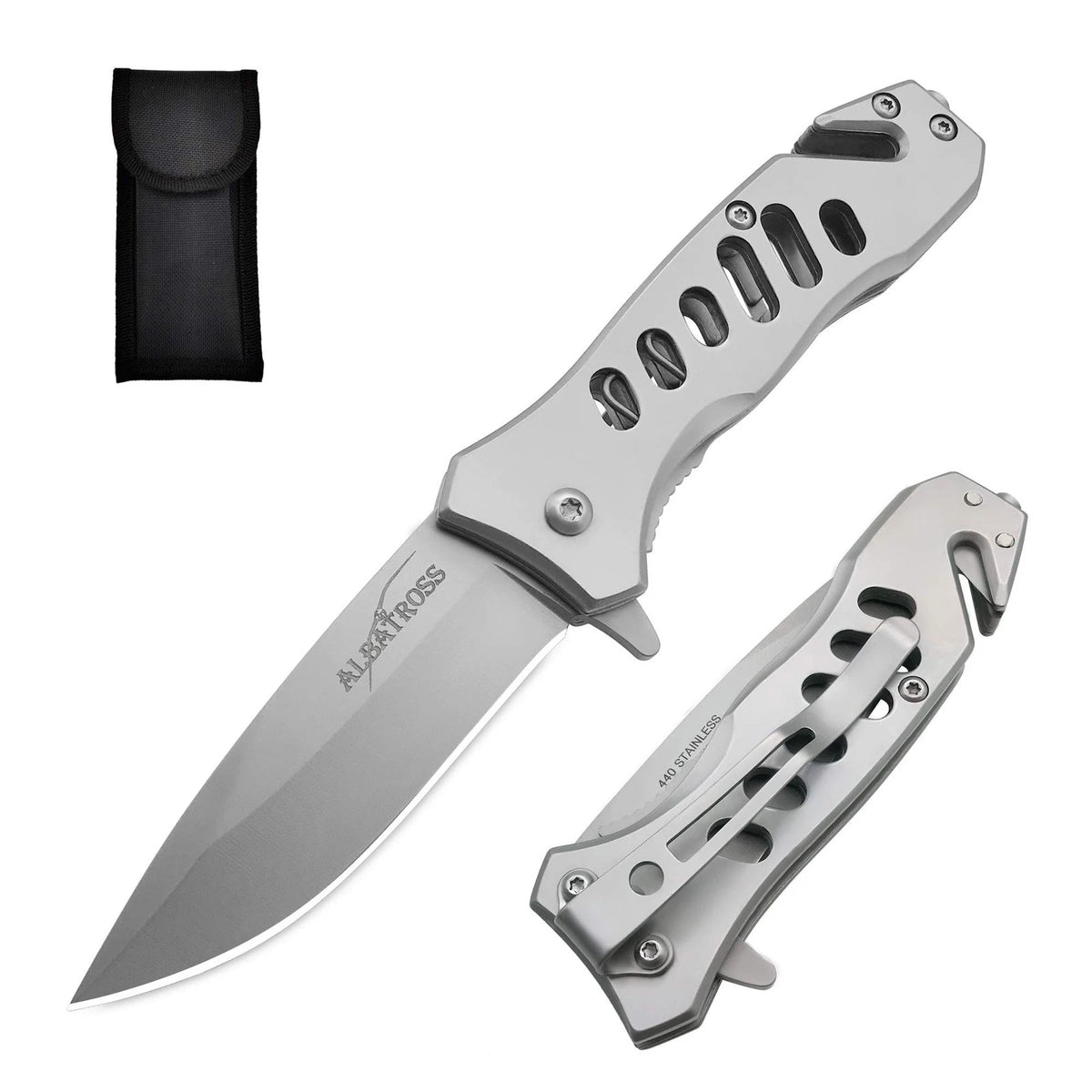 Folding Pocket Knife with Spring Assist and Glass Breaker