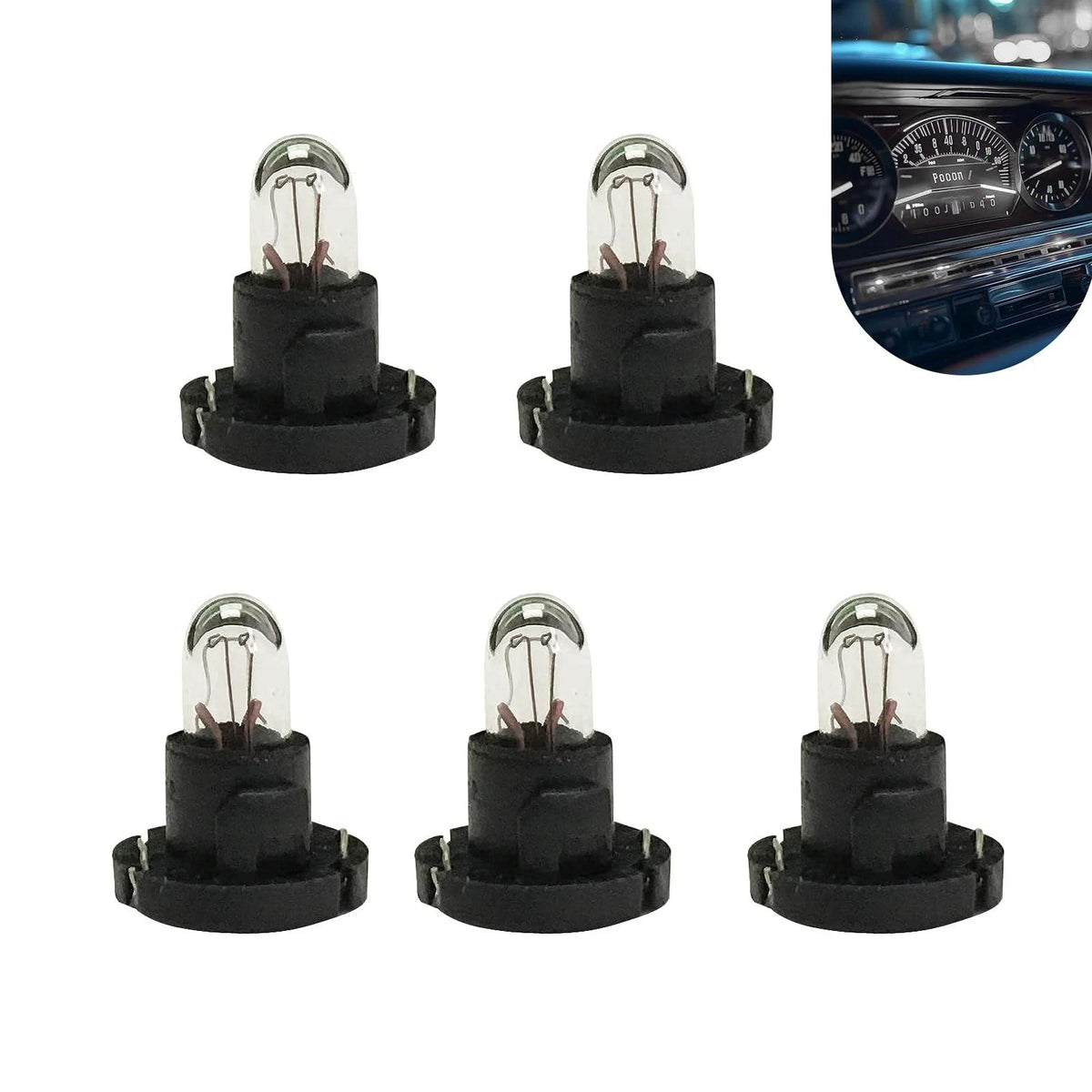 5X T4 Halogen Bulbs for Universal Dashboard Light (Flat Top A/C Neo Wedge)