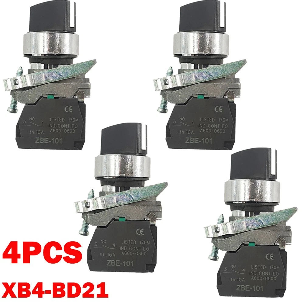 4Pc Selector Switch Metal Black 22mm 2-Position for Automotive Applications