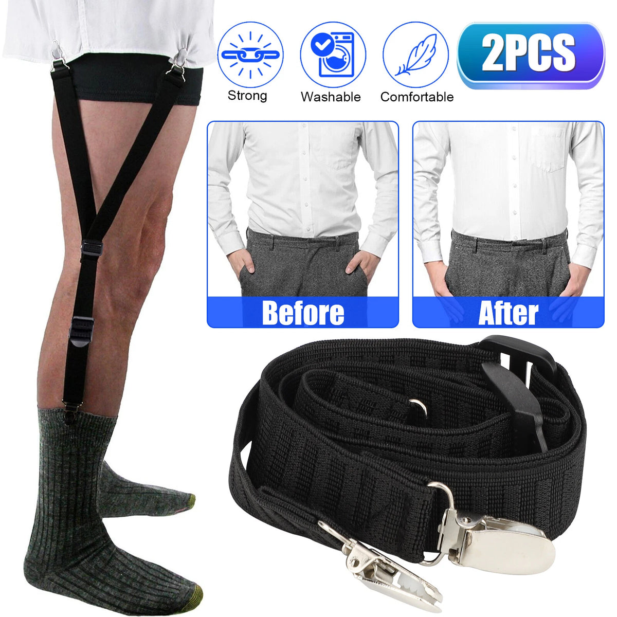 2X Y-Shape Shirt Stays for Adjustable Garters Non-Slip