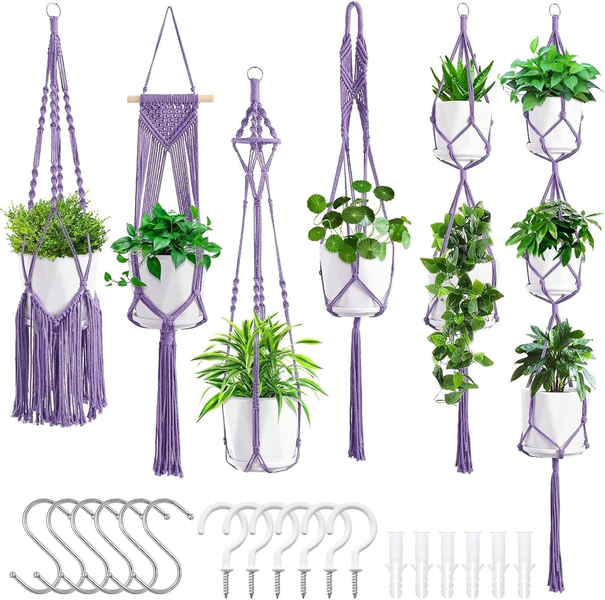 Set of 6 Macrame Plant Hangers for Indoor Plants