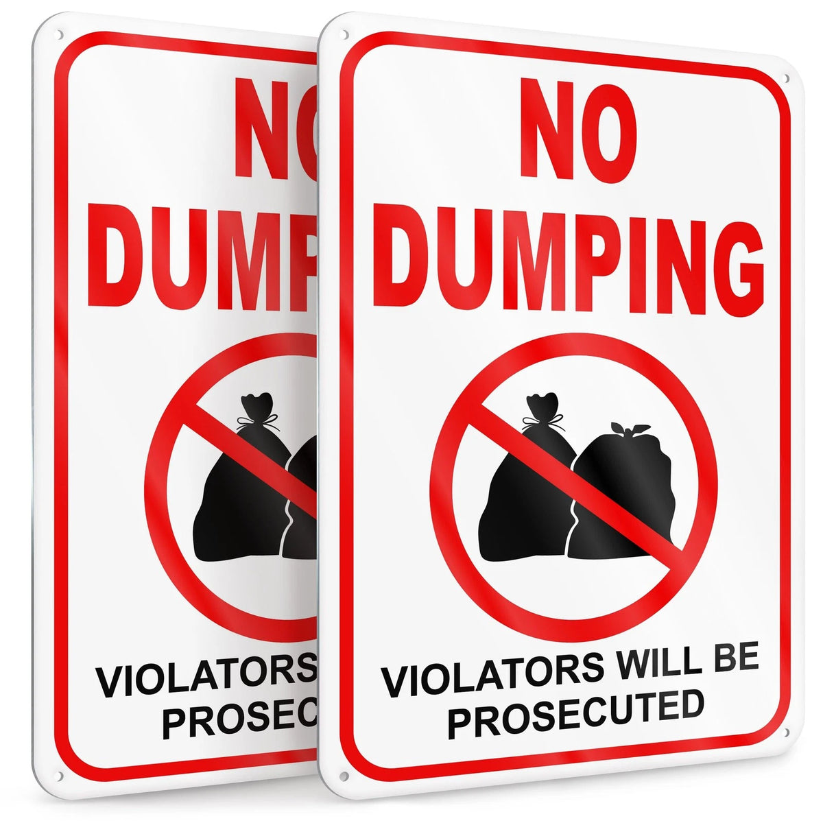 2 PC Reflective No Dumping Signs for Vehicles (10x7, 8x12 inches)