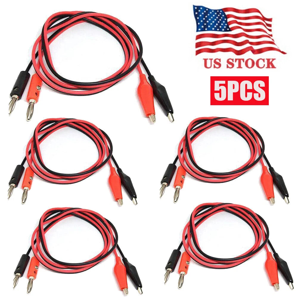 5PC Alligator Probe Test Lead Clip to Banana Plug Cable for Multimeter