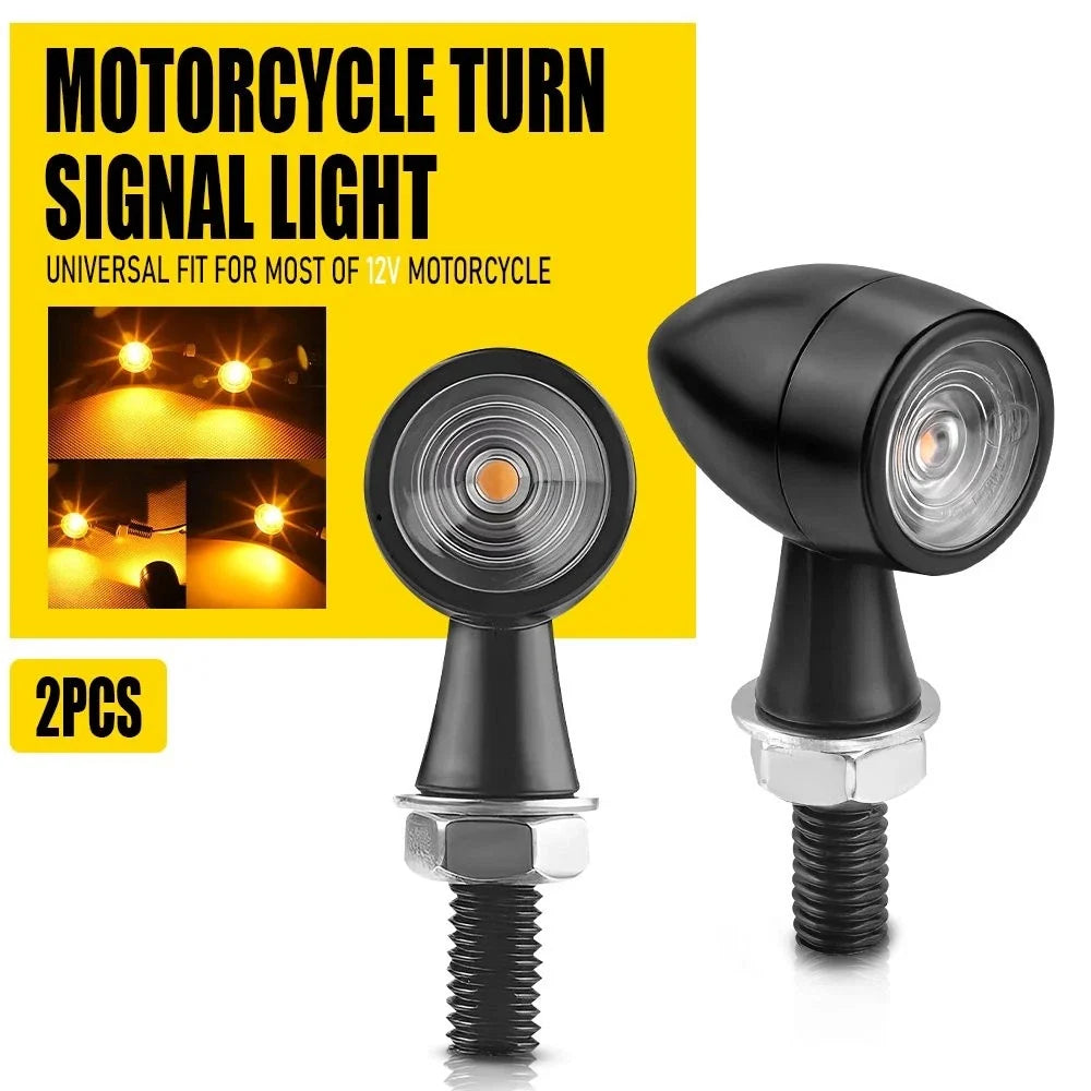 2X Black Motorcycle Turn Signal Lights for PY (Mini Bullet Amber)