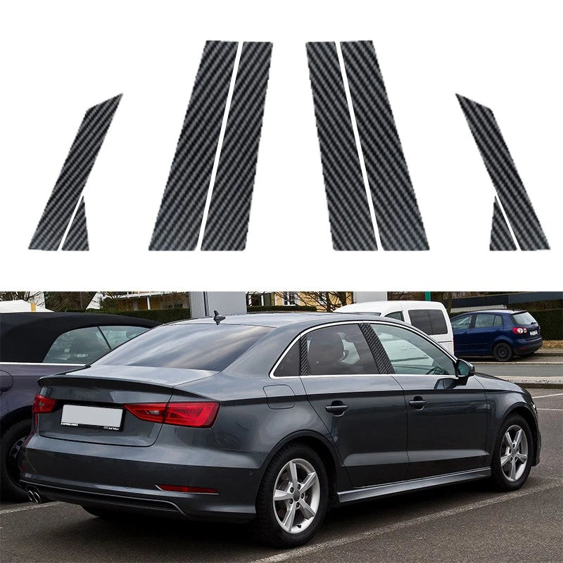 8x Carbon Fiber Exterior Pillar Post Stickers for Audi A3 Sedan (2013–2020)