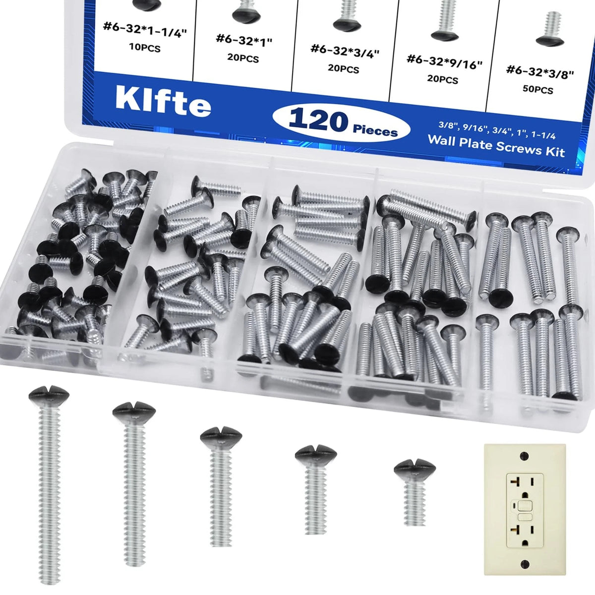 120 pcs Wall Plate Screws Set - Black 3/8", 9/16", 3/4", 1", 1.2"