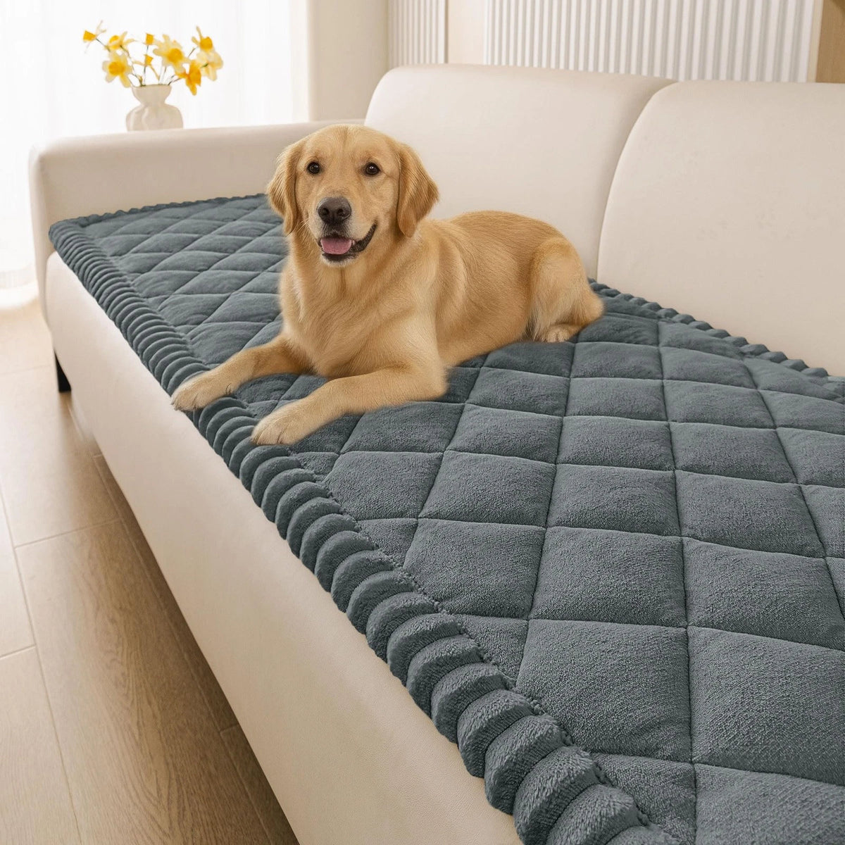 Fuzzy Couch Cover for Dogs 27.6" x 70.9" Non-Slip Washable Dark Grey