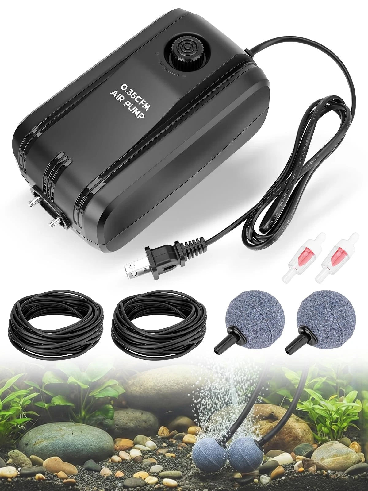 2X Pond Aerator Air Pump Kit with 30Ft Airline Tubing for Ponds 1400 Gallons