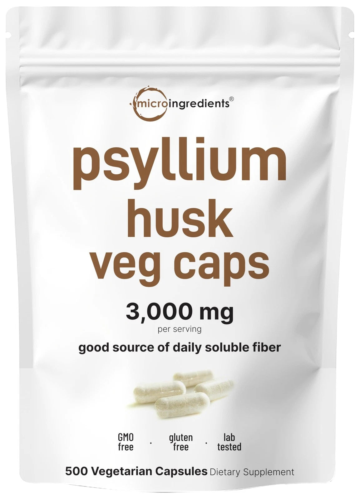 Psyllium Husk Capsules 3000mg - 500 Count (Pack of 1)