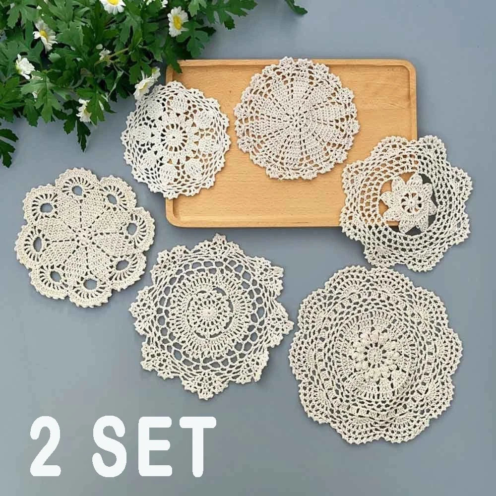 12Pcs Vintage Hand Crochet Lace Doilies Round Placemats