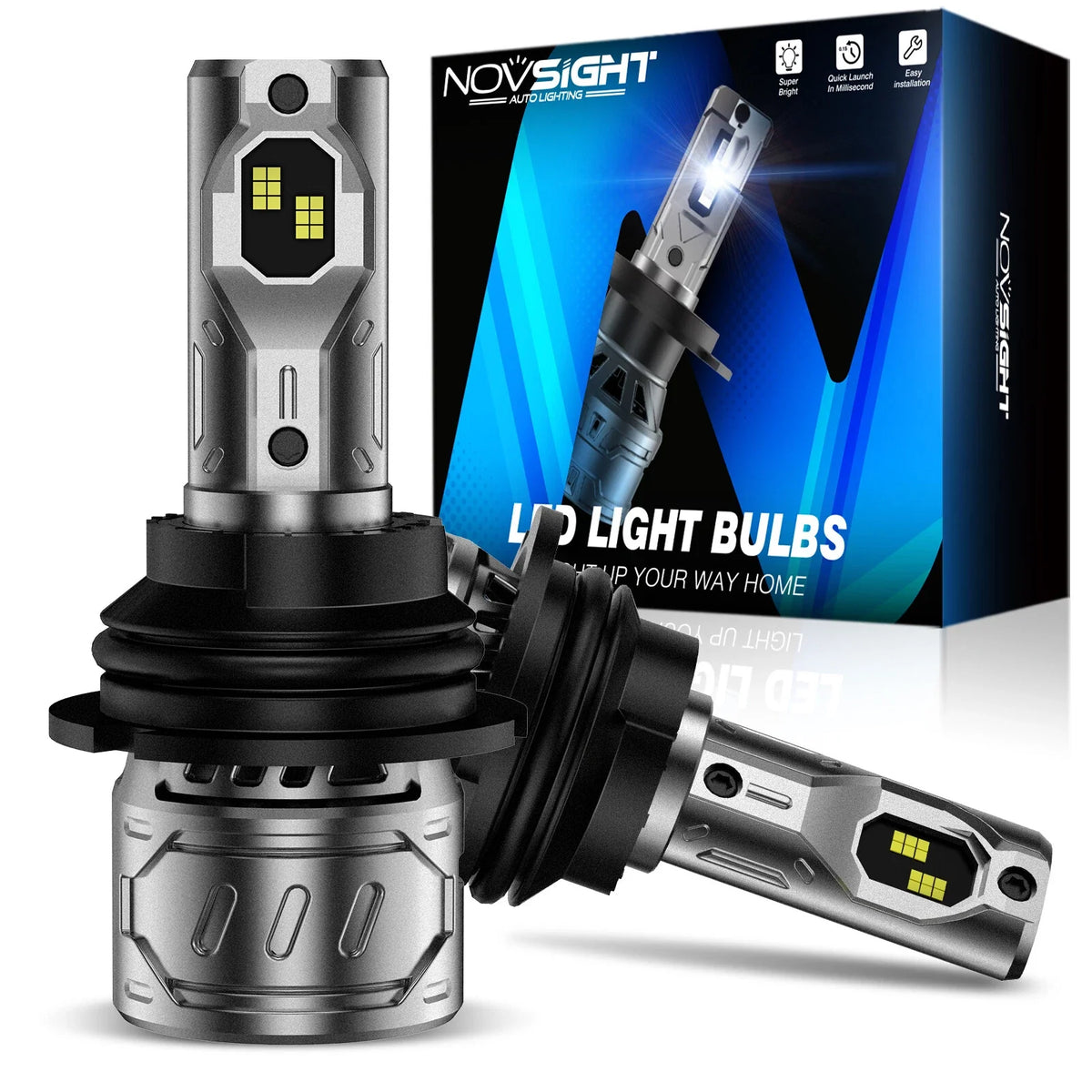 2X Novsight 9007 HB5 LED Headlight Bulbs for High Low Beam (6000K White)