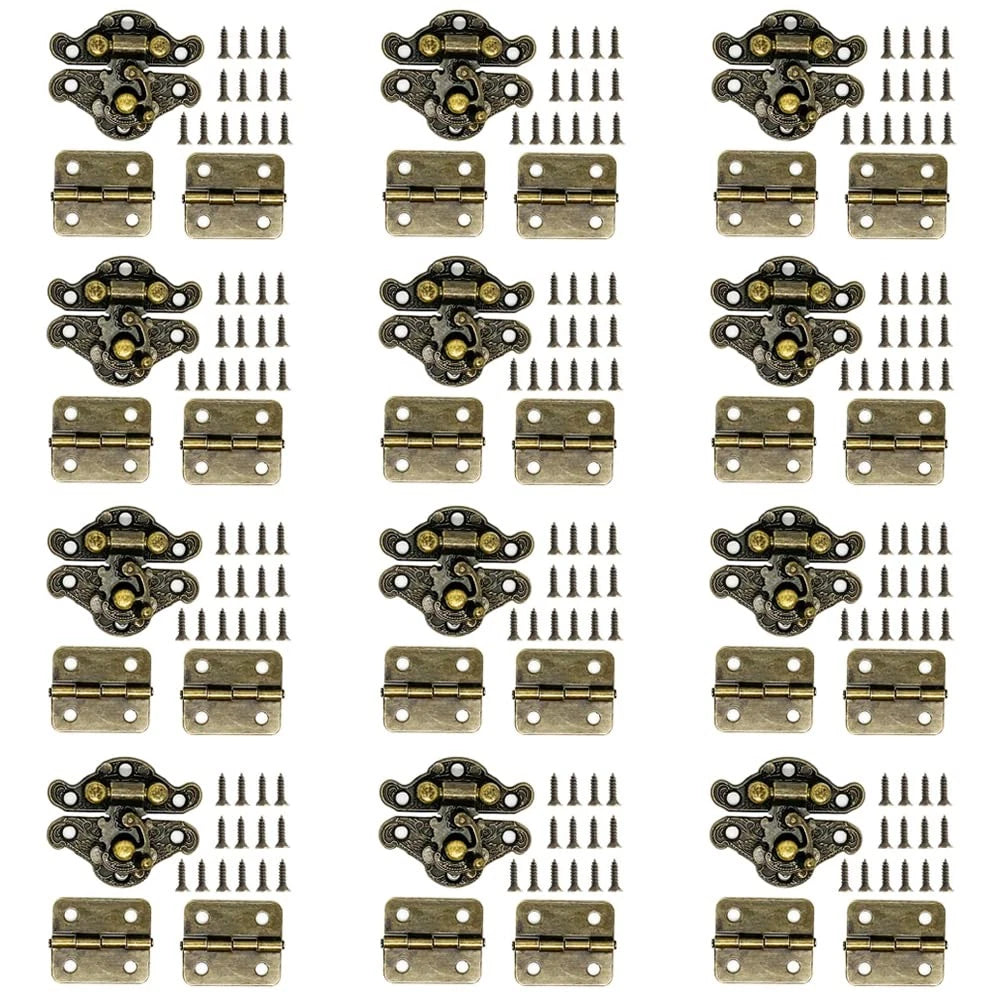 24Pcs Jewelry Box Hinges & 12Pcs Antique Latch Hook Hasp - Bronze