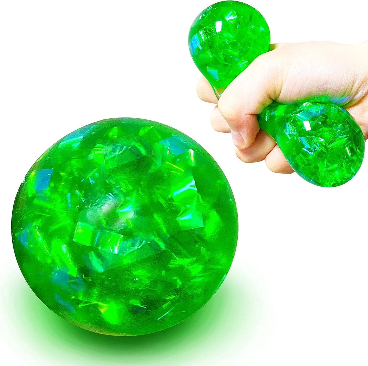 Set of 2 Glitter Stress Balls for Boys, Girls, Adults - Stretchable