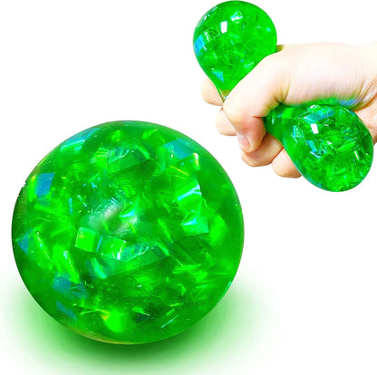 Set of 2 Glitter Stress Balls for Boys, Girls, Adults - Stretchable