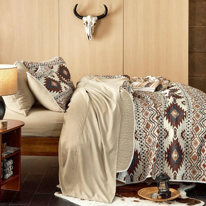 Set of 4 Southwestern Aztec Quilts for King Size Bed (Beige Brown)