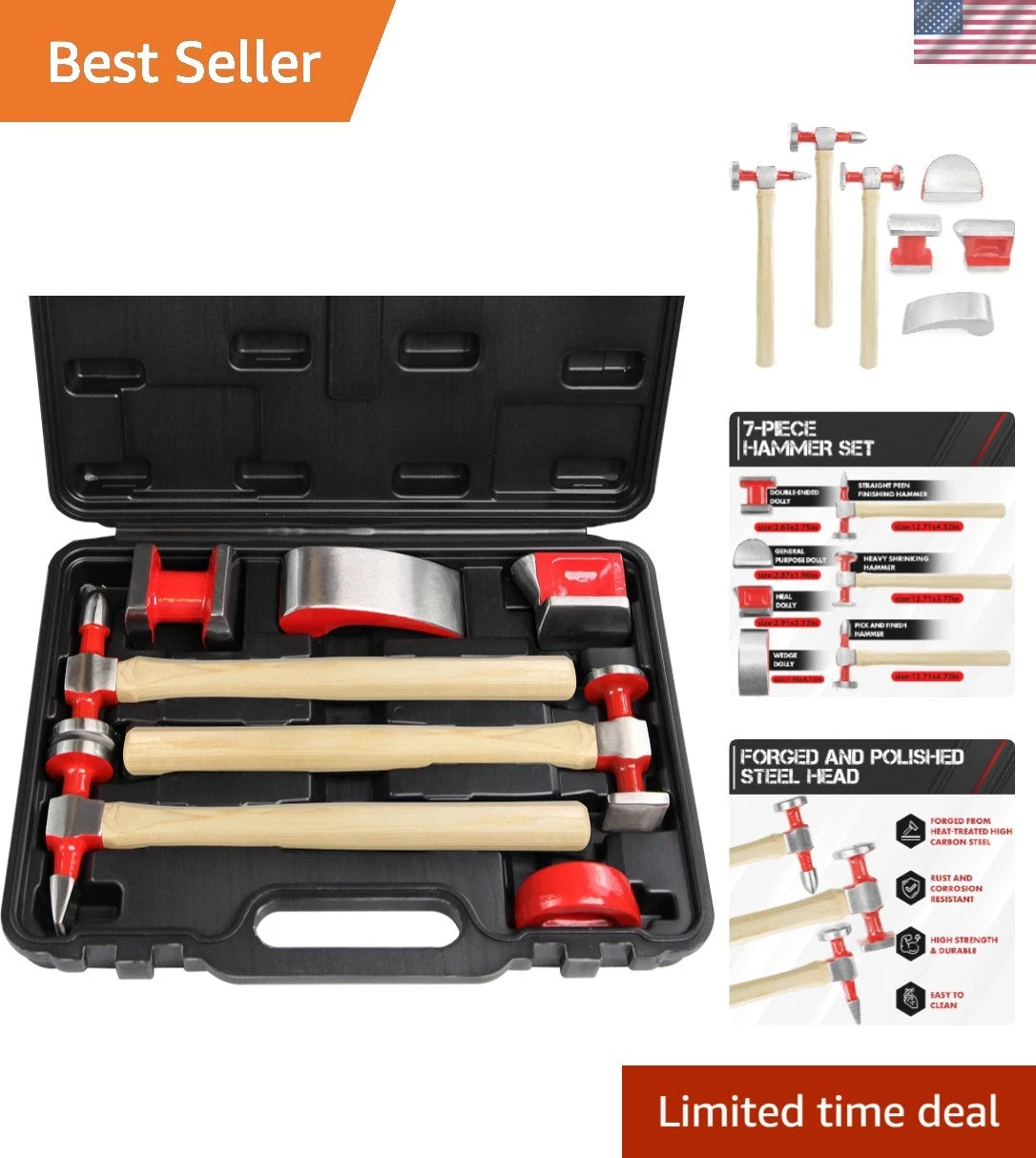 7-Piece Auto Body Repair Tool Set for Car (Carbon Steel)