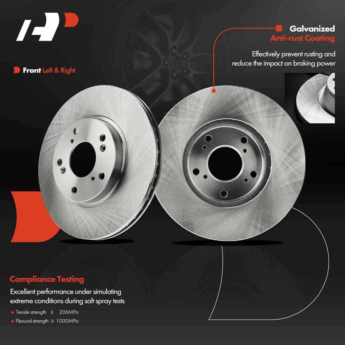 Set of 2 Front & Rear Disc Brake Rotors for Honda Accord (2003–2006) R-31257, R-31315