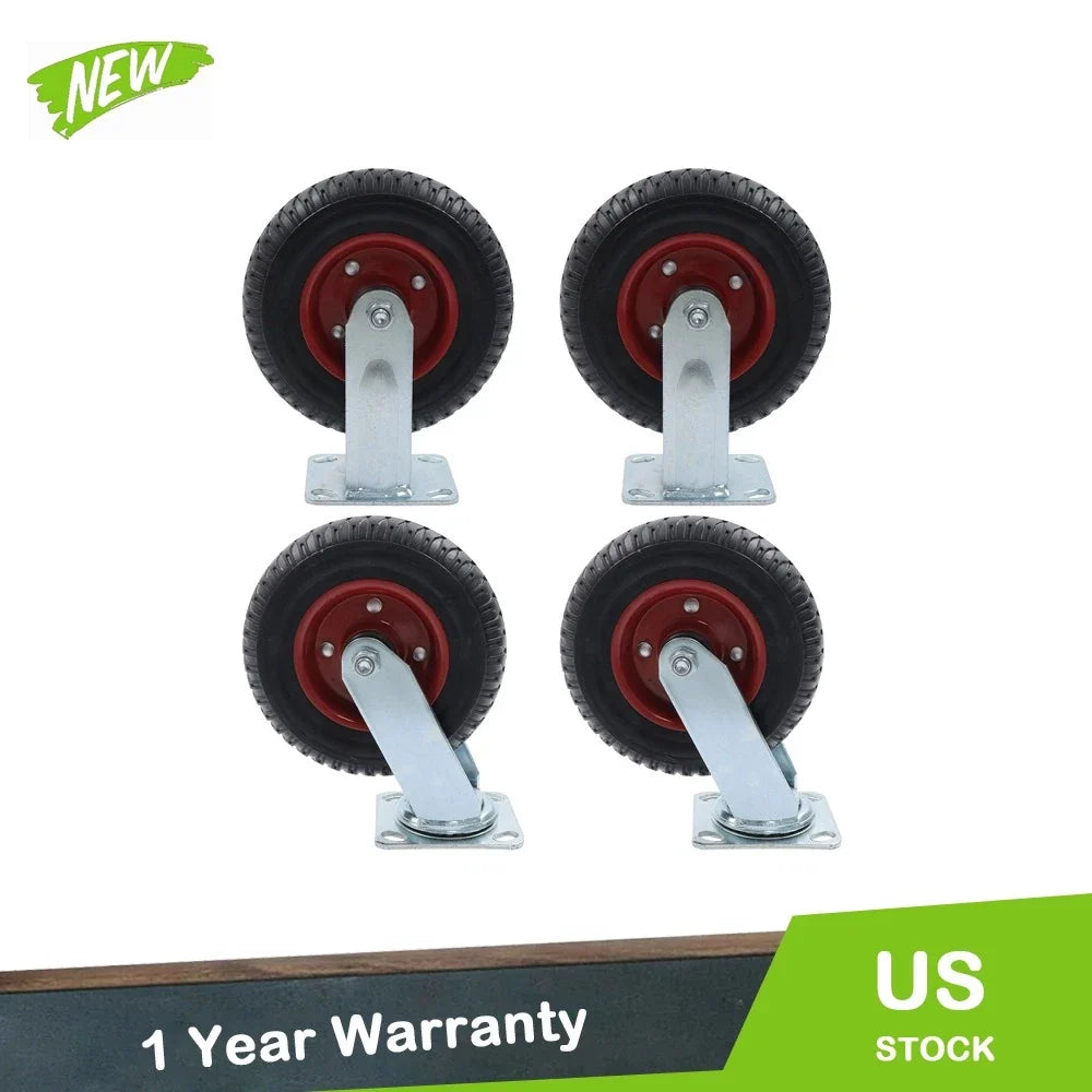 Set of 4 Heavy-Duty 8" Rubber Casters for Cart (Fixed & Swivel)