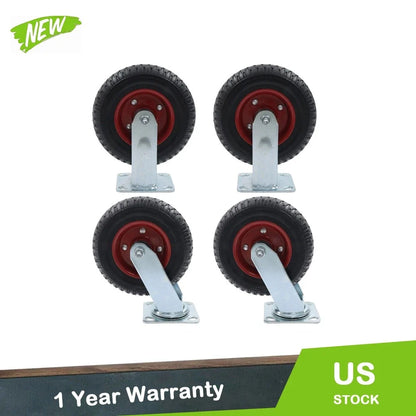 Set of 4 Heavy-Duty 8" Rubber Casters for Cart (Fixed & Swivel)