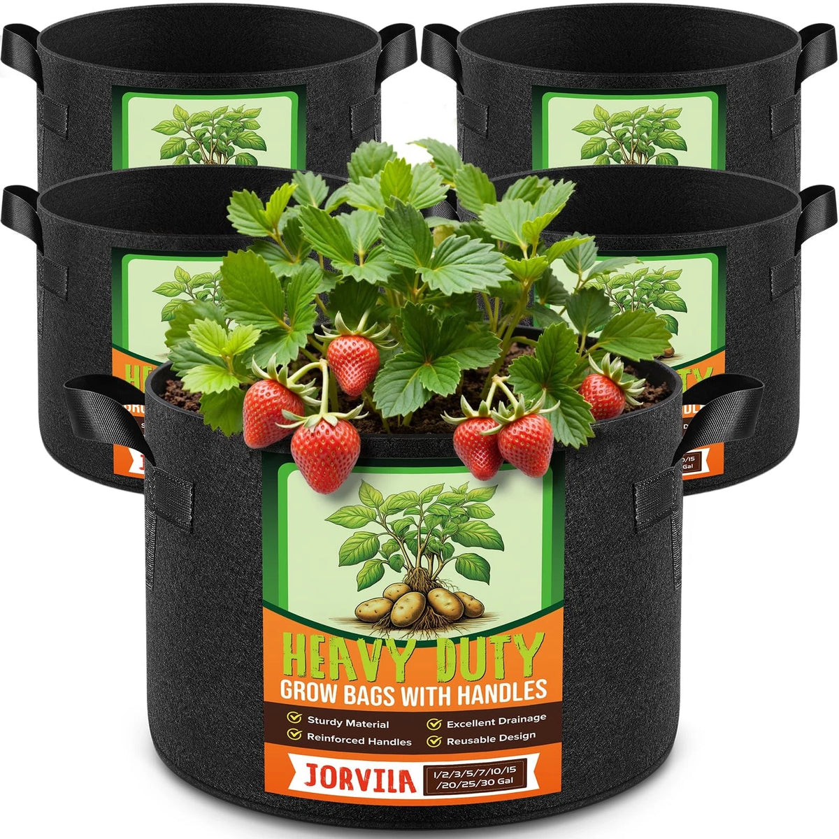 5 Pack 5 Gallon Grow Bags for Plants (Thickened Nonwoven Fabric, Black)