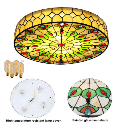 19.6" Tiffany Chandelier Stained Glass Ceiling Light Retro Flush Mount