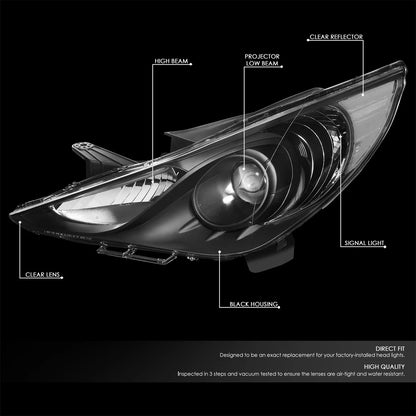 Projector Headlight/Lamps for Hyundai Sonata (2011–2014) Black Housing