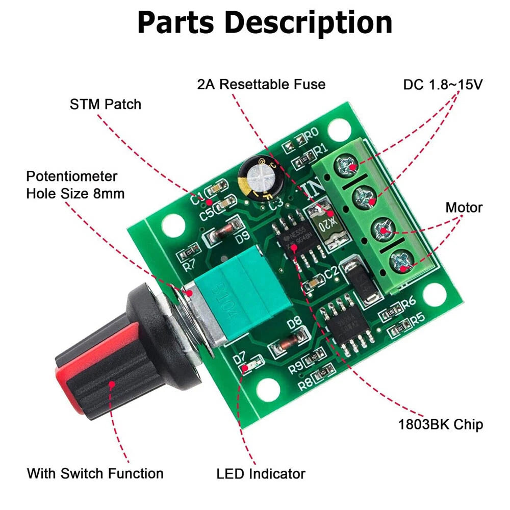 5Pcs PWM Motor Speed Controller Low Voltage DC LED Dimmer (1.8V-12V)