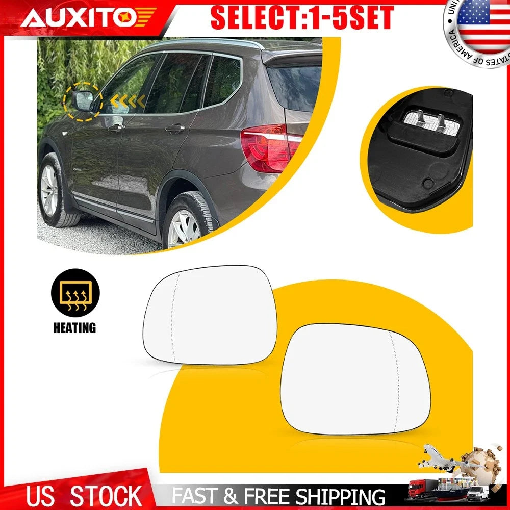 Set of 2 Heated Side Mirror Glass for BMW X3 (2011–2014)