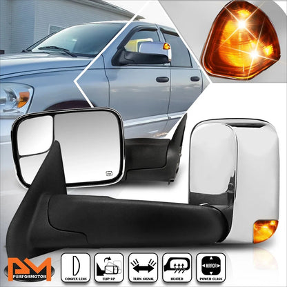 Set of 2 Power Heated Chrome Towing Mirrors with LED Signal for Dodge Ram 1500-3500 (2002–2009)