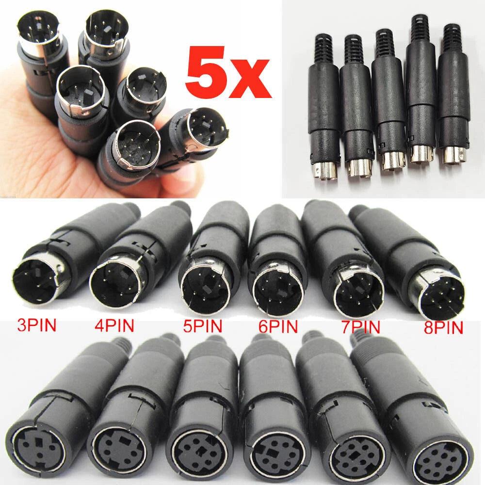 5X Mini DIN Plug Jack Connector 3pin to 8pin for Various Applications