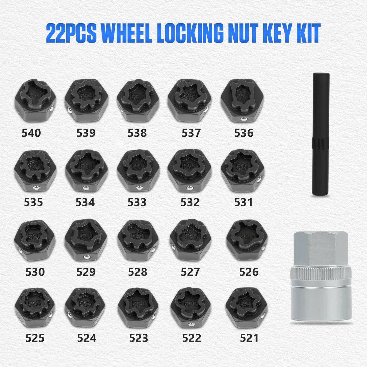 22PCS Wheel Lock Nut Key Kit for VW VAG (Anti-Theft Socket Adapter Set)