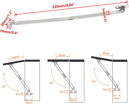 Pack of 6 Folding Support Hinges for Furniture Lid Stay