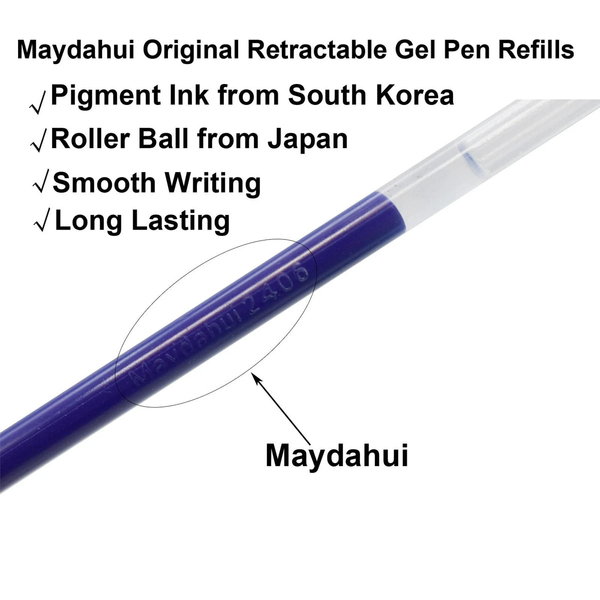 50 Pcs Blue Ink Gel Pen Refills for Retractable Pens (4.33 inch)