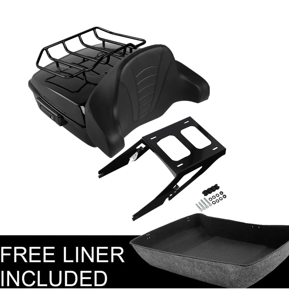 Black Chopped Trunk Mount Rack Backrest Pad for Harley Sport Glide (2018–2025)