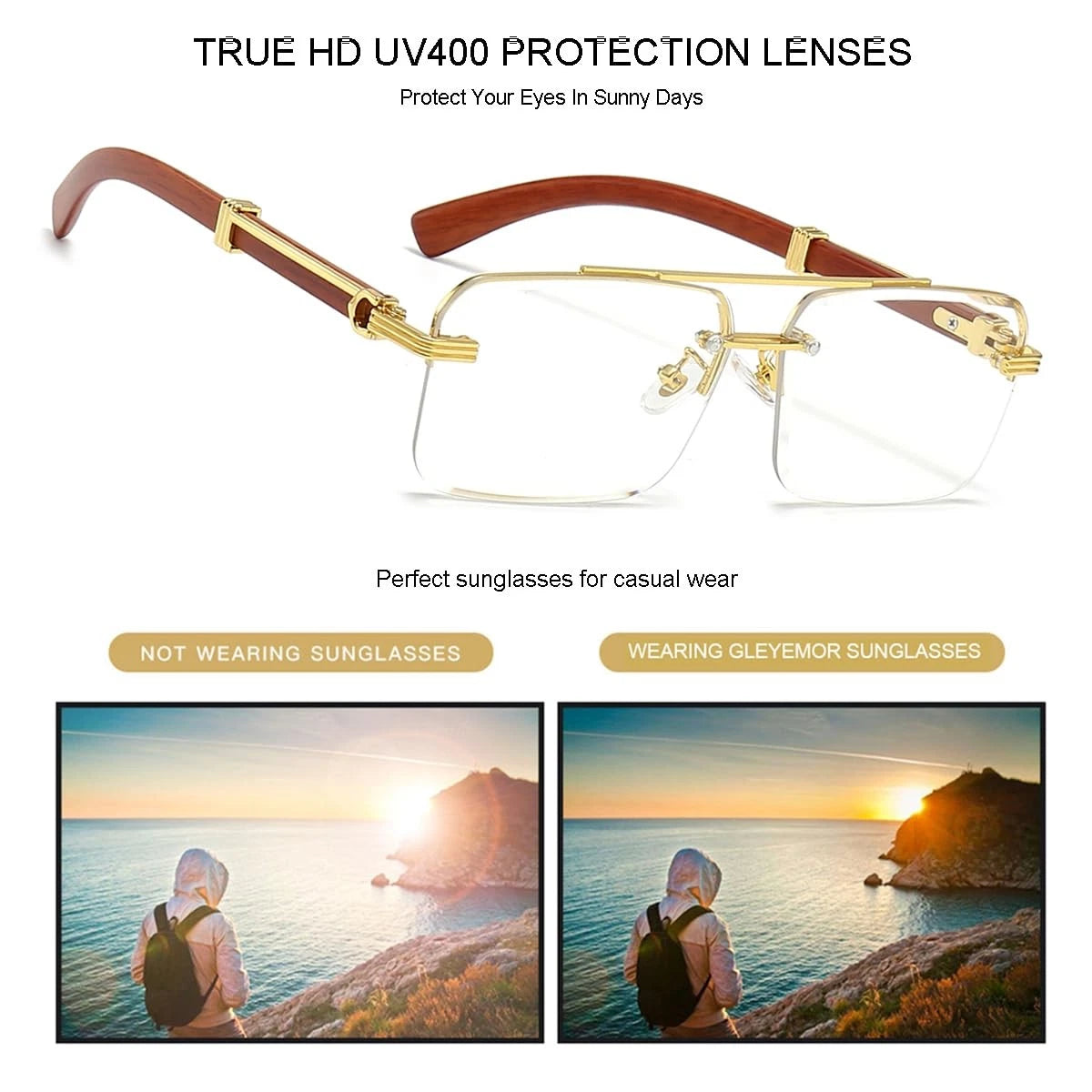 Rimless Rectangle Sunglasses for Men