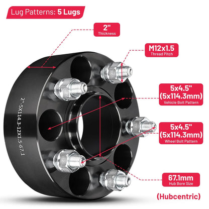 Set of 4 Hubcentric Wheel Spacers 2 Inch 5x4.5 for Kia Sorento (2010–2022)