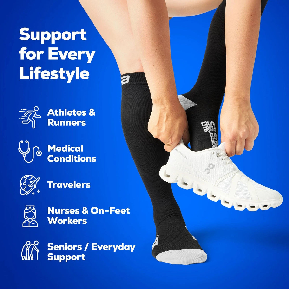 Compression Socks for Men & Women (15-20mmHg) – L/XL, Black/Gray