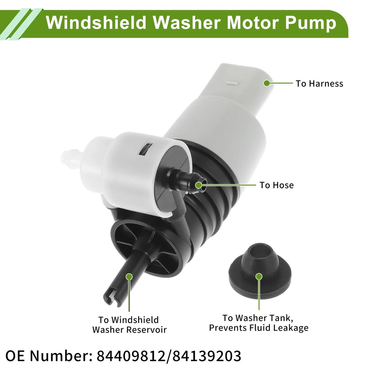 Windshield Washer Pump w/Grommet for Chevrolet Cruze (2017–2019) No. 84409812/84139203
