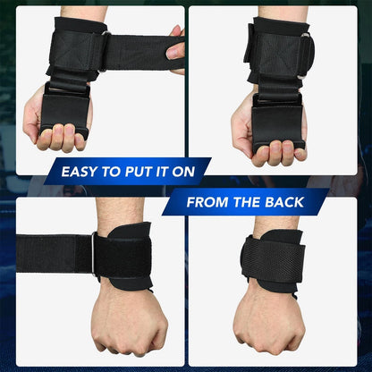 2X Weight Lifting Hooks Grip Support Straps Heavy Duty Steel Adjustable