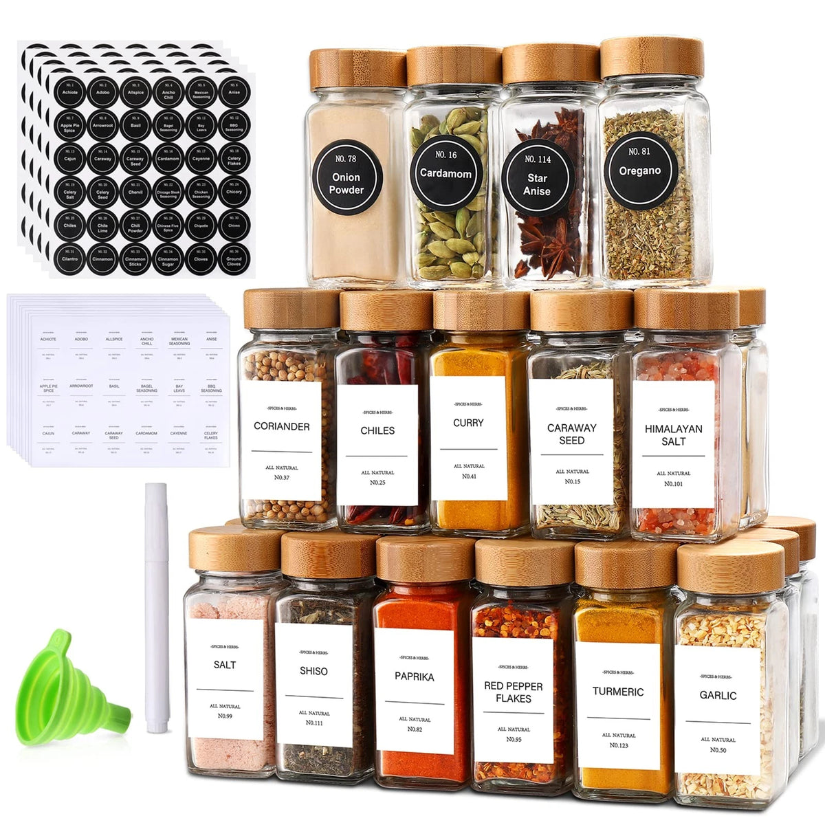 Set of 4 Spice Jars with Labels - 1.65" x 4.33", Clear