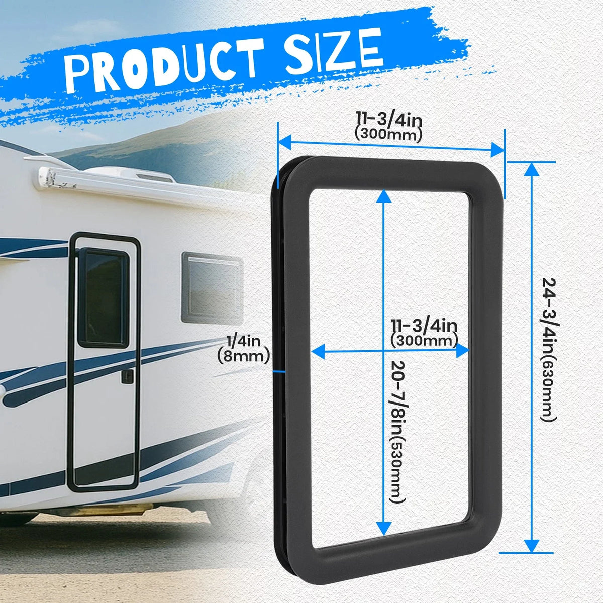 RV Entrance Door Window Frame for Camper Trailer (15.7" x 24.8")